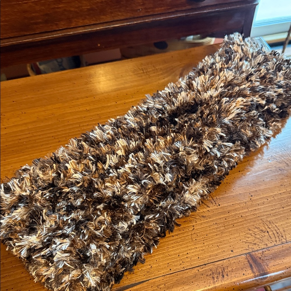 Plush Brown and Cream scarf 68 in by 5 in